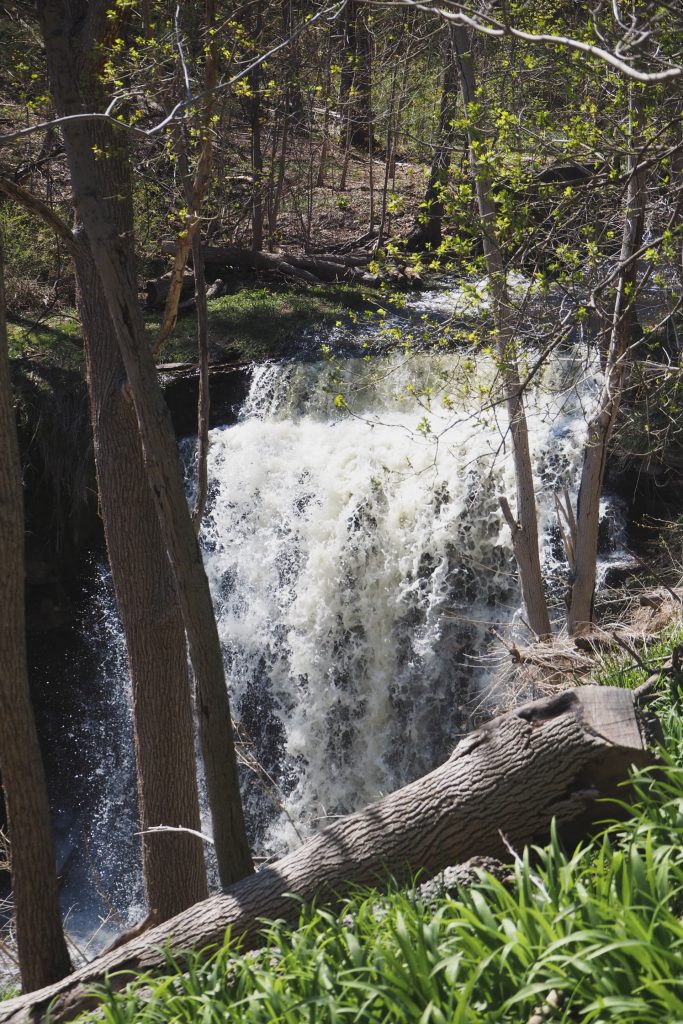 The waterfall at Grindstone Creek Trail in spring.